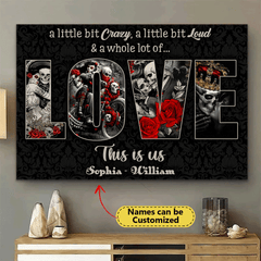 A Little bit Crazy - Gothic Skull Love Personalized Horizontal Canvas - Wonder Skull