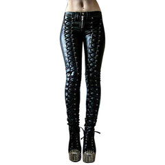 Black Faux Leather Pants, Amazing Gothic Leggings For Women - Wonder Skull
