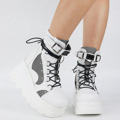 Punk Gothic High Platform Boots, Amazing Lace-Up Mid-Calf Shoes For Women - Wonder Skull