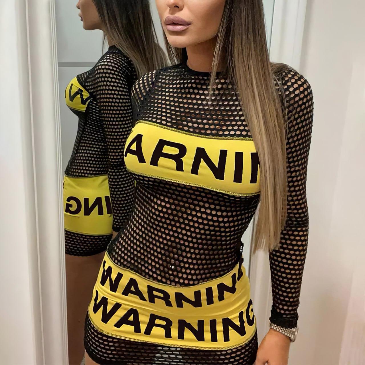 Hot Black Yellow Warning You Mini Dresses - Wonder Skull