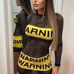Hot Black Yellow Warning You Mini Dresses - Wonder Skull