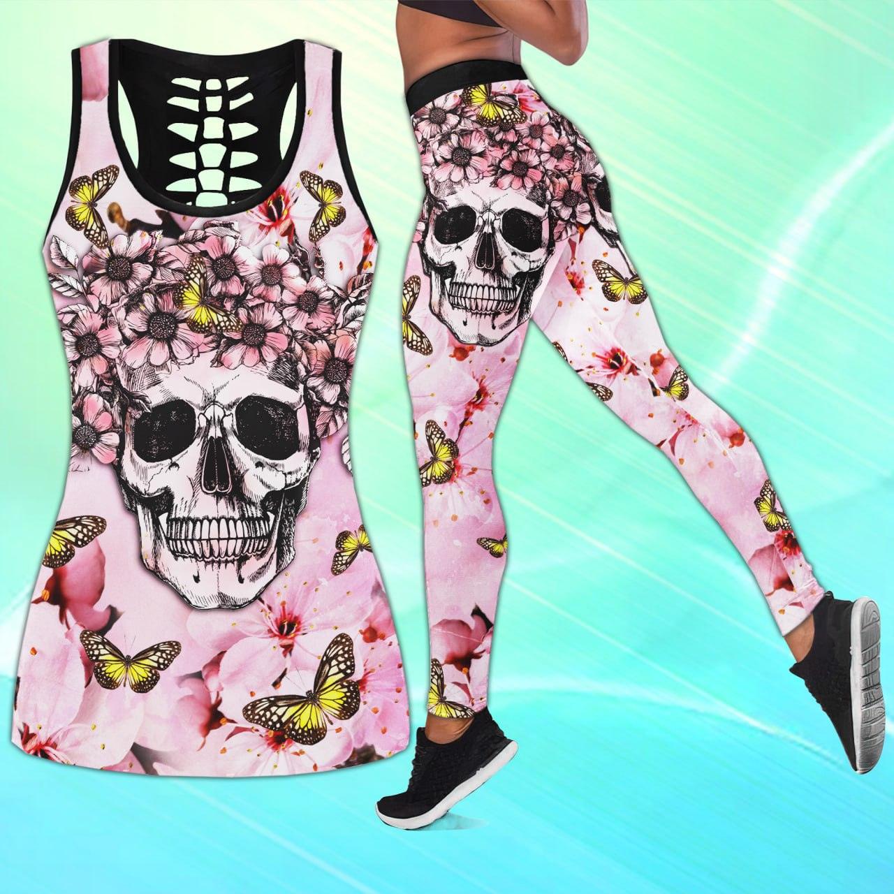 Hot Skull Butterfly Tanktops And Leggings Set - Wonder Skull