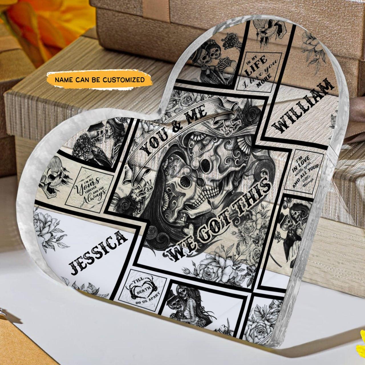 I'm Yours - Customized Skull Couple Crystal Heart Anniversary Gifts - Wonder Skull