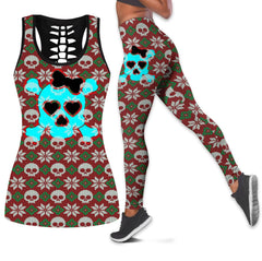 Knitted Skull Leggings And Hollow Tank Top Set For Women - Wonder Skull