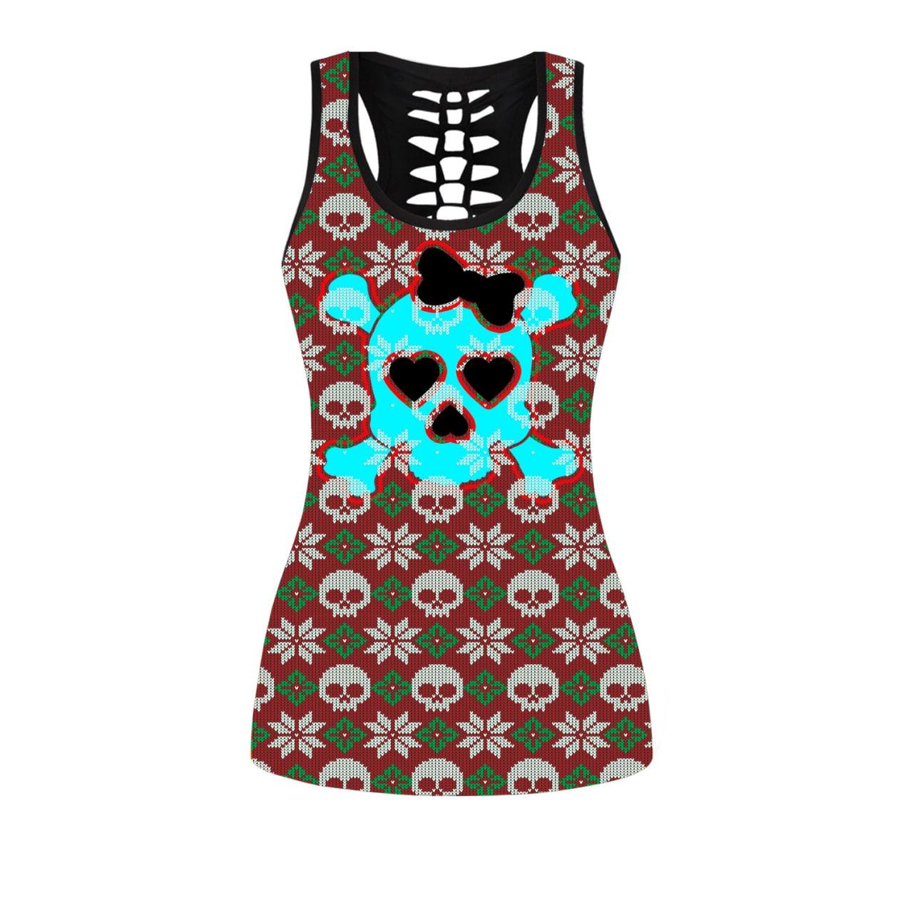Knitted Skull Leggings And Hollow Tank Top Set For Women - Wonder Skull