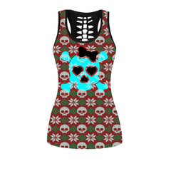 Knitted Skull Leggings And Hollow Tank Top Set For Women - Wonder Skull