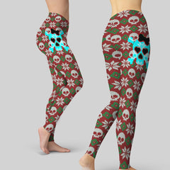 Knitted Skull Leggings And Hollow Tank Top Set For Women - Wonder Skull