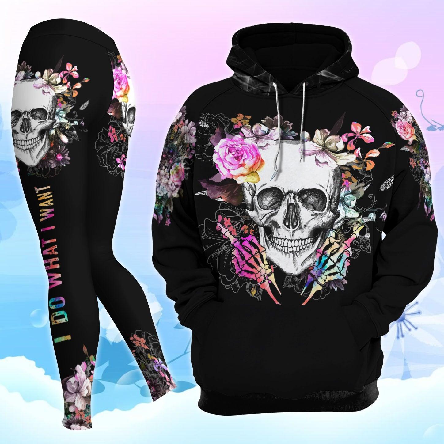 Skull Flower Rose Combo Hoodie and Leggings - Wonder Skull