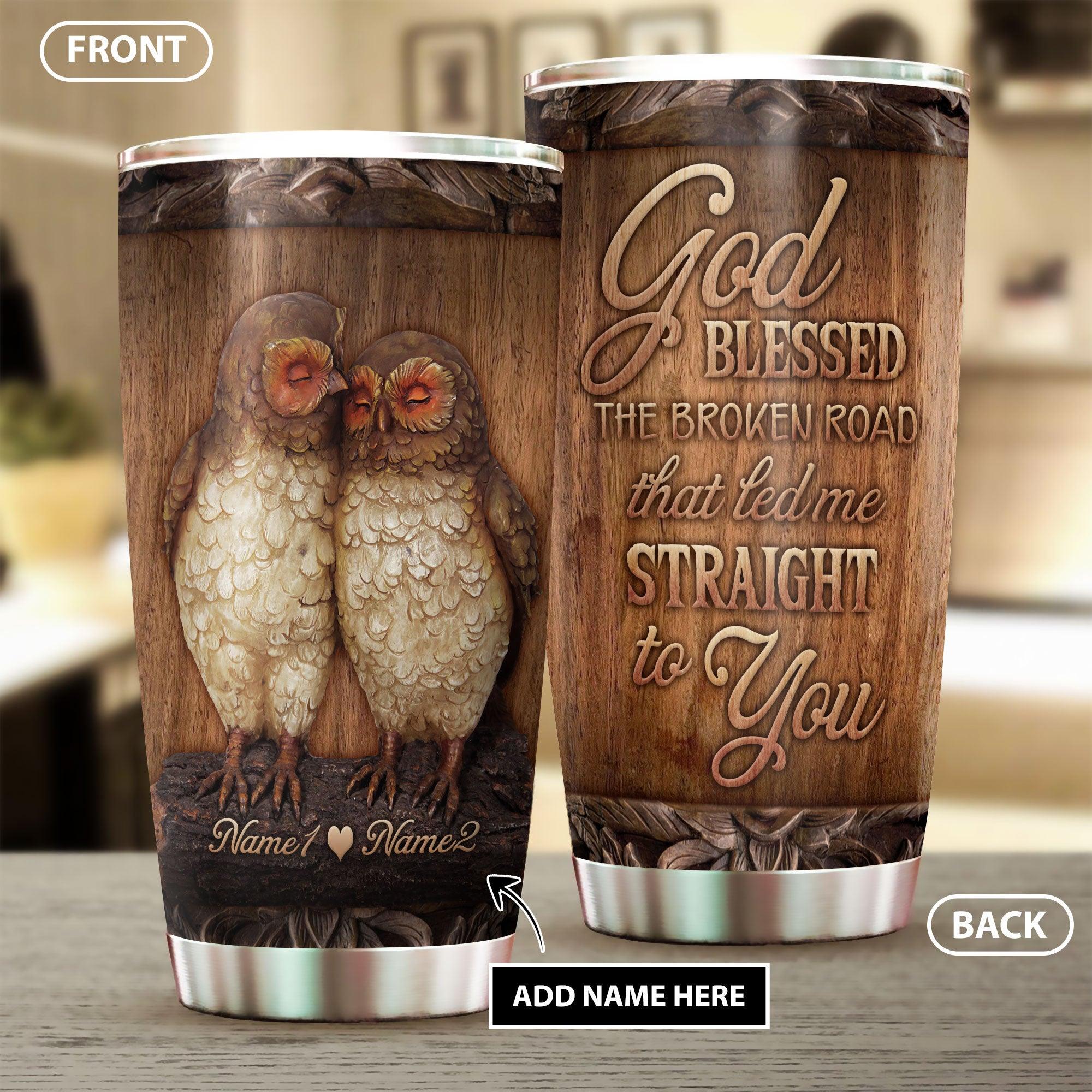 God Blessd - Couple Owls Romantic Personalized Tumbler - Wonder Skull