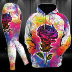 Rose Skull Gothic Colorful Artwork Combo Hoodie and Leggings - Wonder Skull