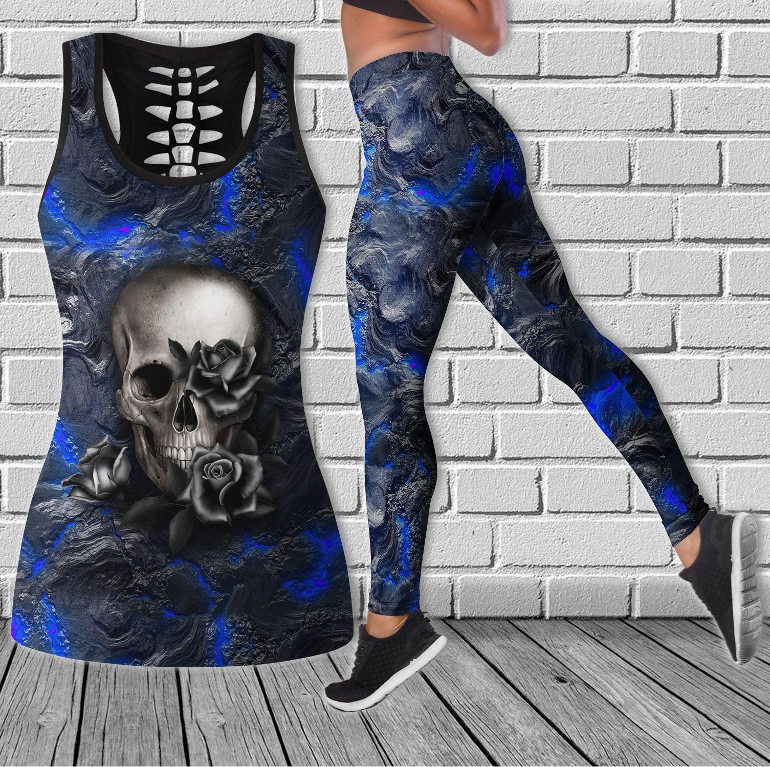 Skull Lava Gothic Blue Cool Combo Tanktop & Leggings Yoga - Wonder Skull