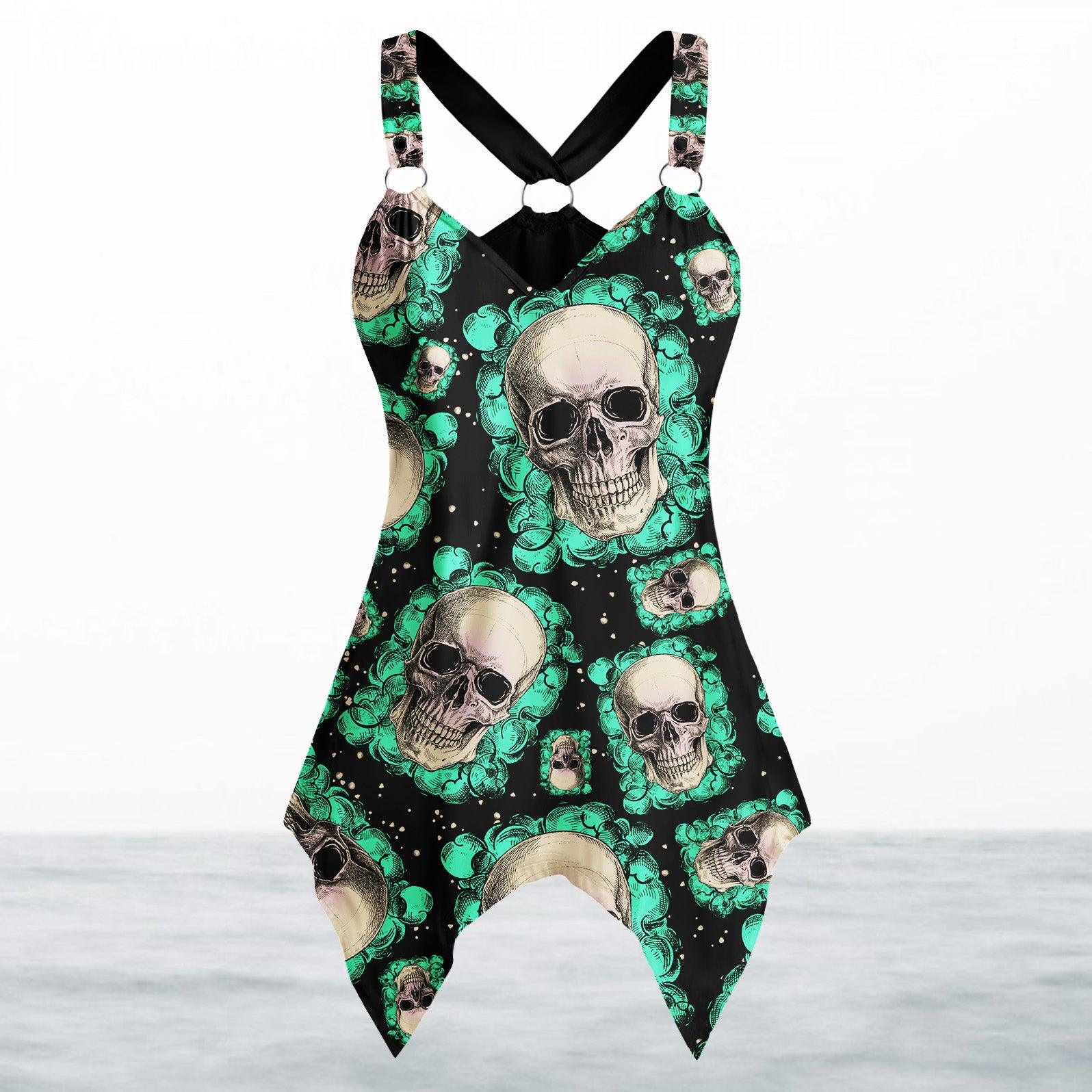 Pattern Skull Gothic Women's Racing Tank Top With Irregular - Wonder Skull