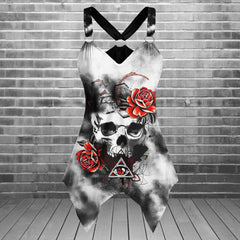 Rose Skull Gothic Women's Racing Tank Top With Irregular - Wonder Skull