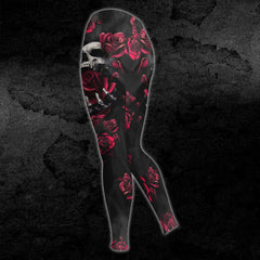 Skull Rose Pattern Red Combo Hoodie and Leggings - Wonder Skull