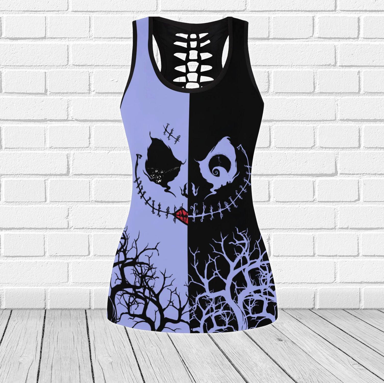 Nightmare Half Purple Half Black Christmas Tanktop and Leggings - Wonder Skull