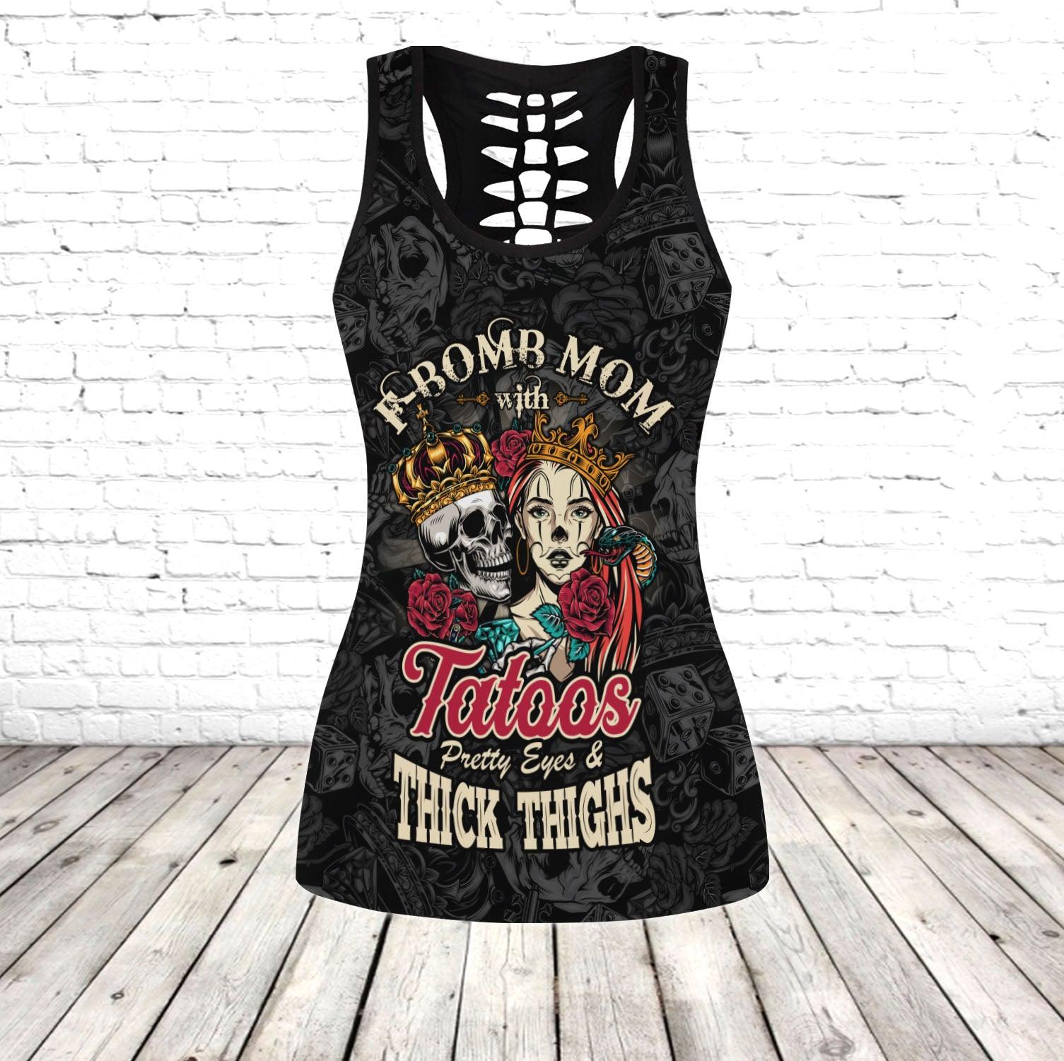 F-bomb Mom Tattoos Skull Girl Tanktop and Leggings - Wonder Skull