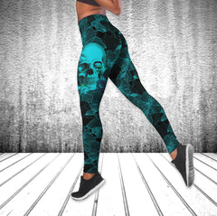 Pattern Flowers Skull Tanktop and Leggings - Wonder Skull