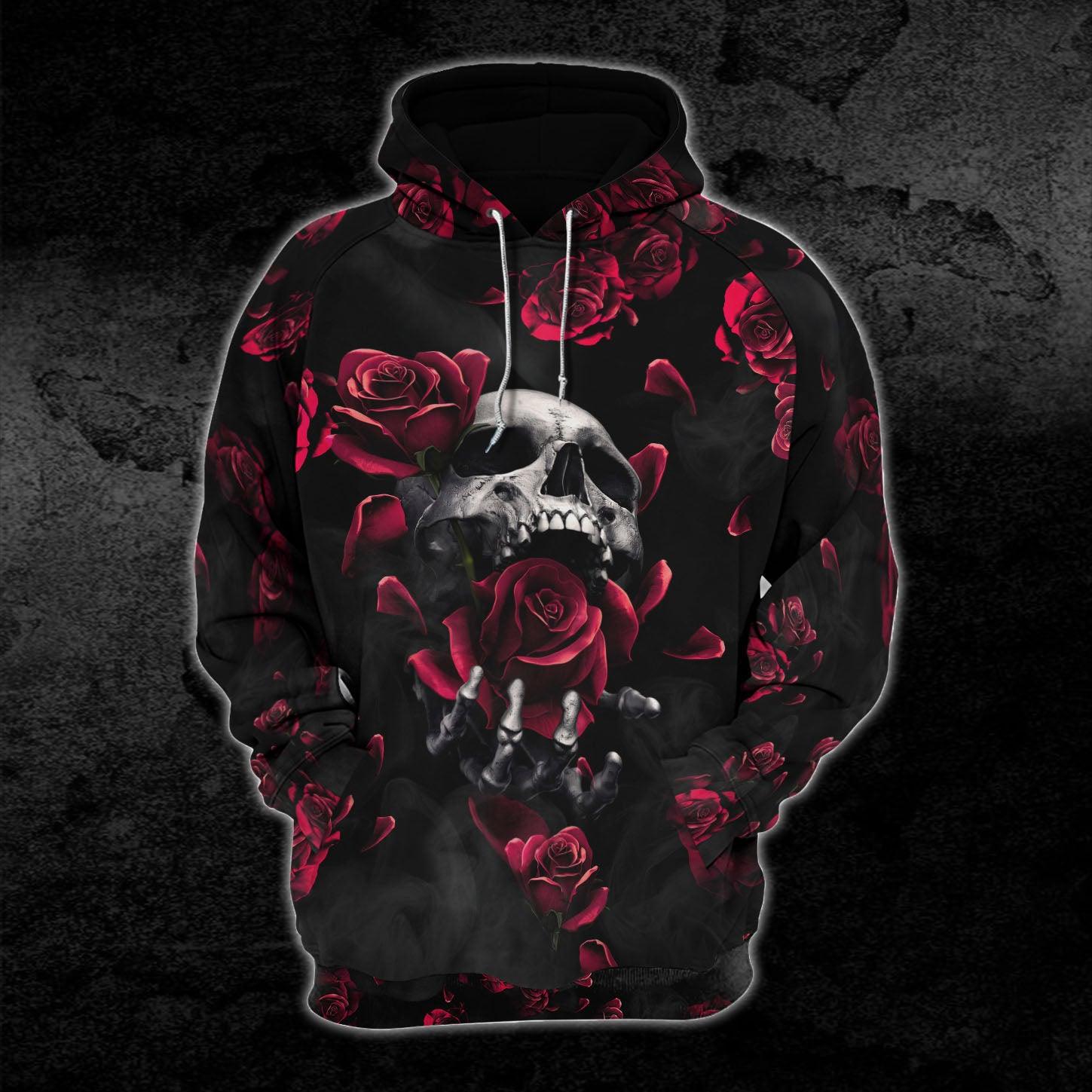 Skull Rose Pattern Red Combo Hoodie and Leggings - Wonder Skull