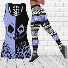 Nightmare Half Purple Half Black Christmas Tanktop and Leggings - Wonder Skull