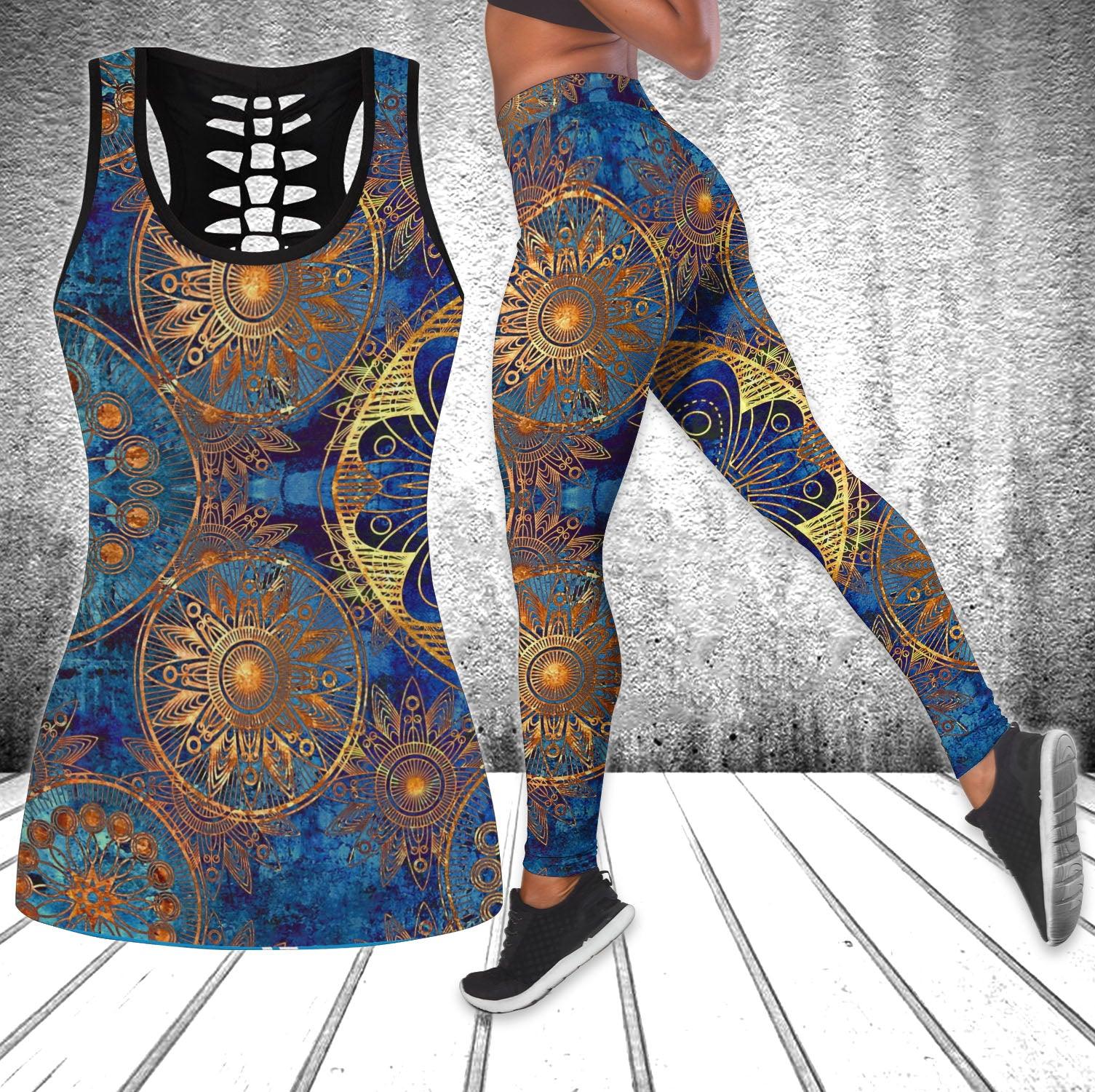Blue Mandala Pattern Tanktop and Leggings - Wonder Skull
