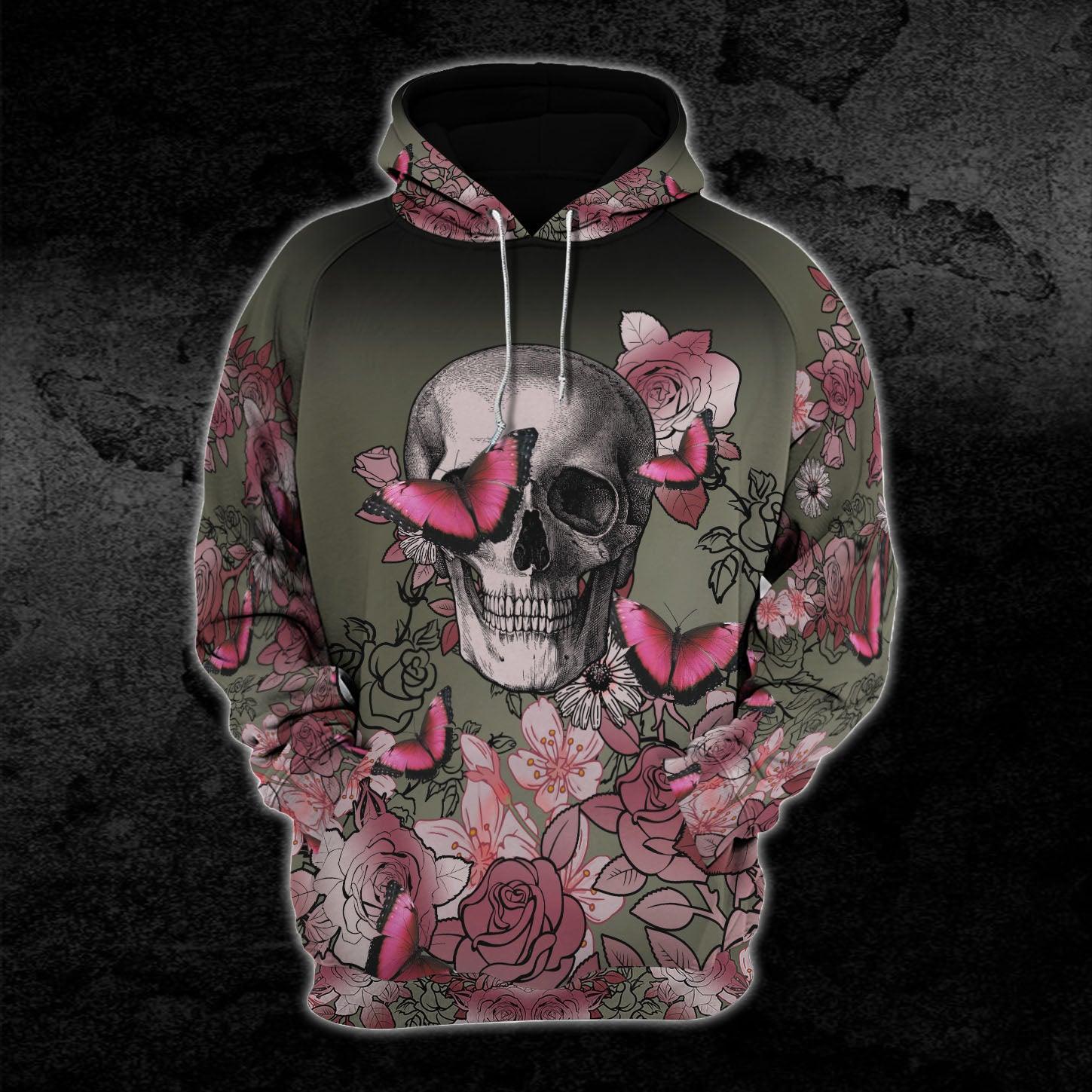 Skull Rose Butterfly Pink Combo Hoodie and Leggings - Wonder Skull