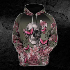 Skull Rose Butterfly Pink Combo Hoodie and Leggings - Wonder Skull