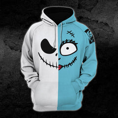 Nightmare Half Blue Half White Christmas Combo Hoodie and Leggings - Wonder Skull
