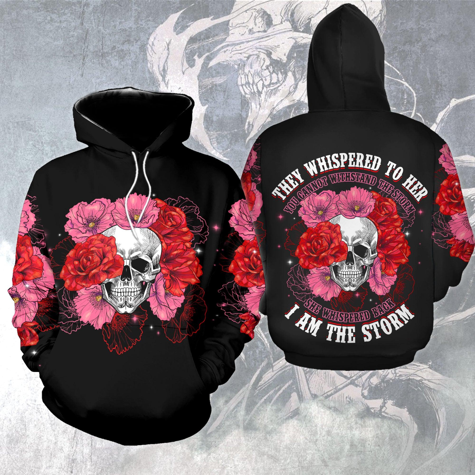 Skull Flower They Whispered To Her Funny Hoodie For Women - Wonder Skull