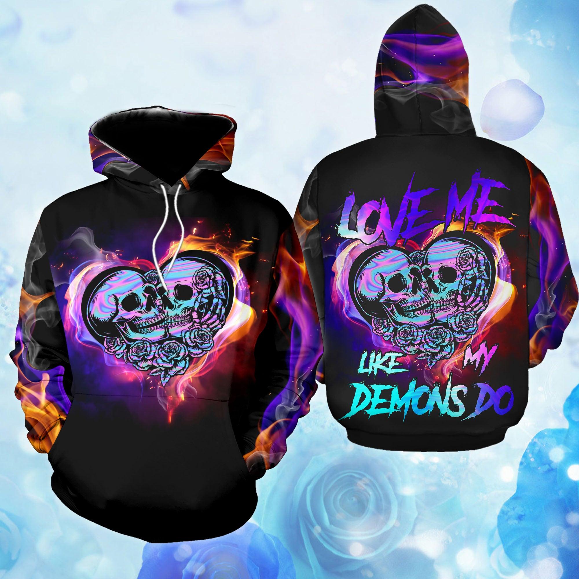 Couple Skull Love Me Like My Demons Do Funny Hoodie For Women - Wonder Skull