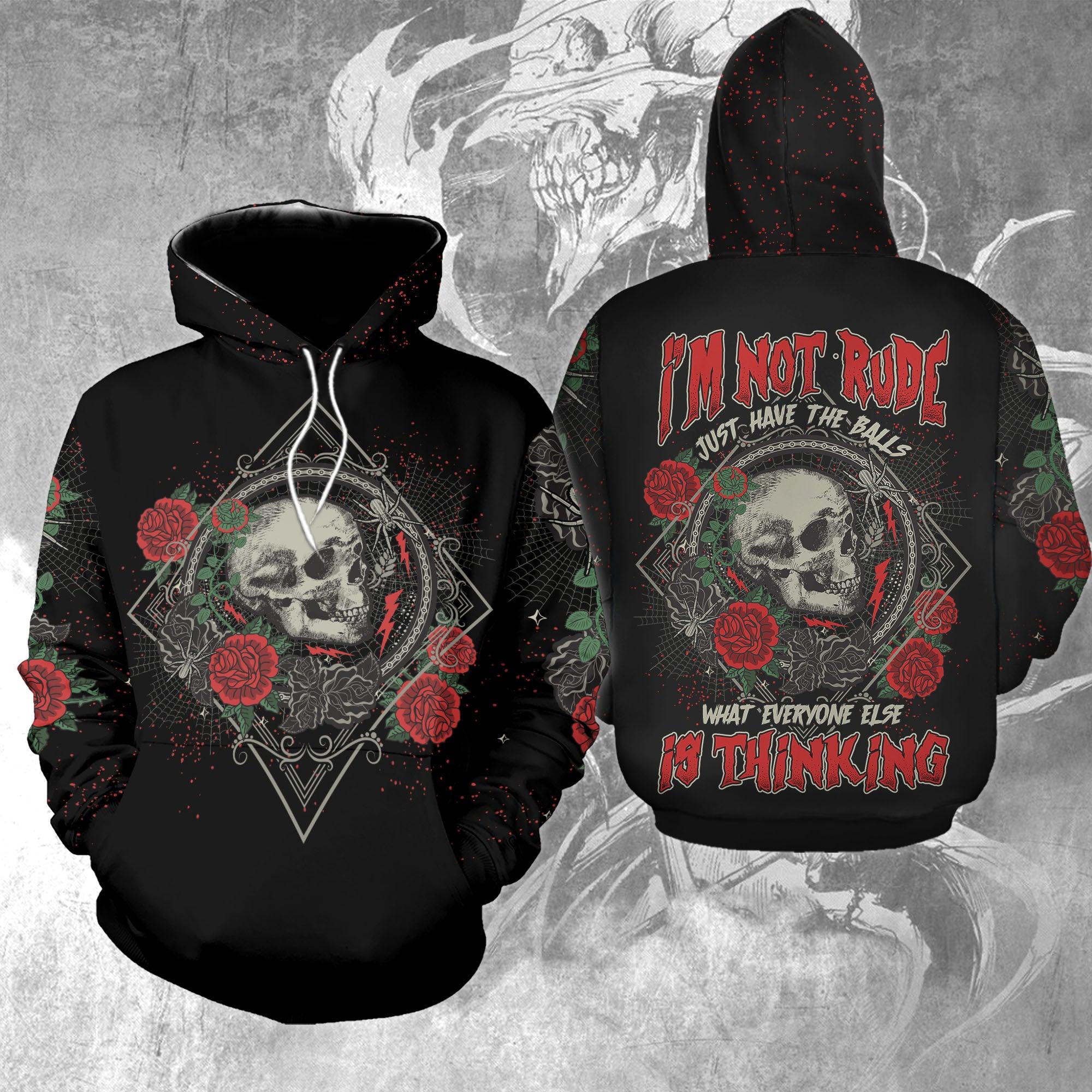 Skull Rose I'm Not Rude I Just Have The Balls Funny Hoodie For Women - Wonder Skull