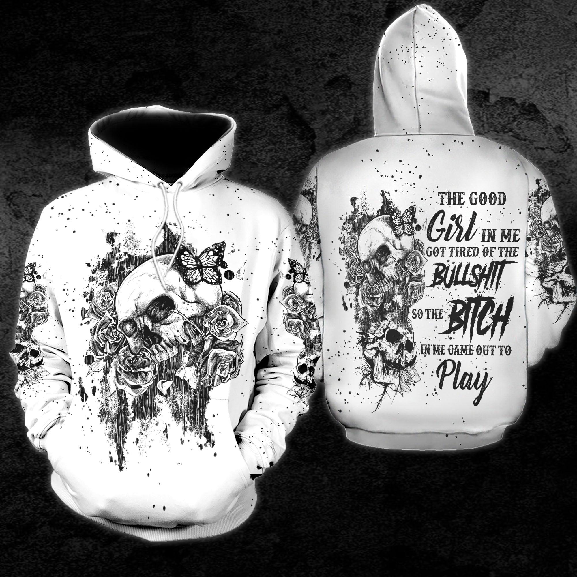 The Good Girl In Me Skull Flower Funny Hoodie For Women - Wonder Skull