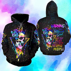Warning This Tattooed Girl Colorful Skull Funny Hoodie For Women - Wonder Skull