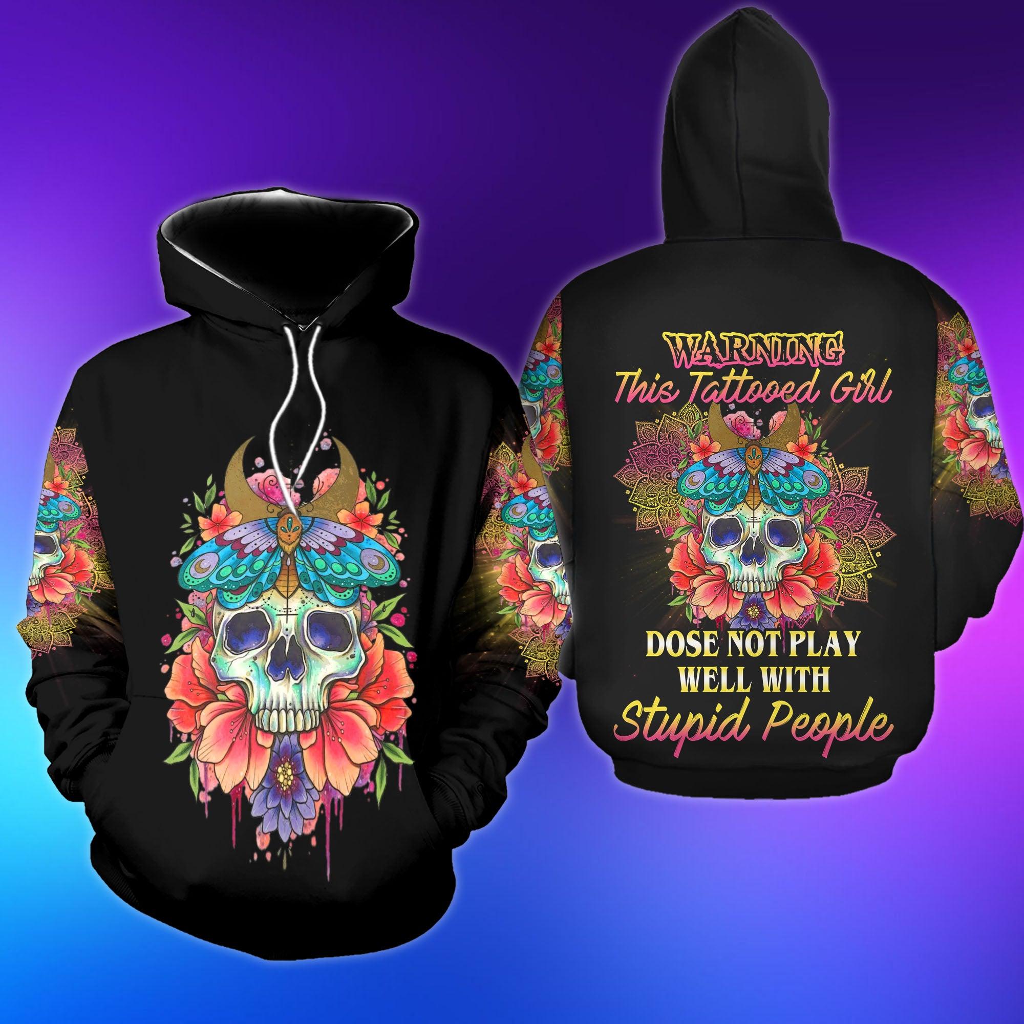 Warning This Tattooed Girl Funny Hoodie For Women - Wonder Skull