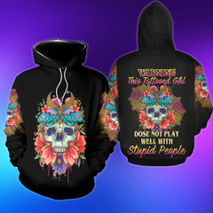 Warning This Tattooed Girl Funny Hoodie For Women - Wonder Skull