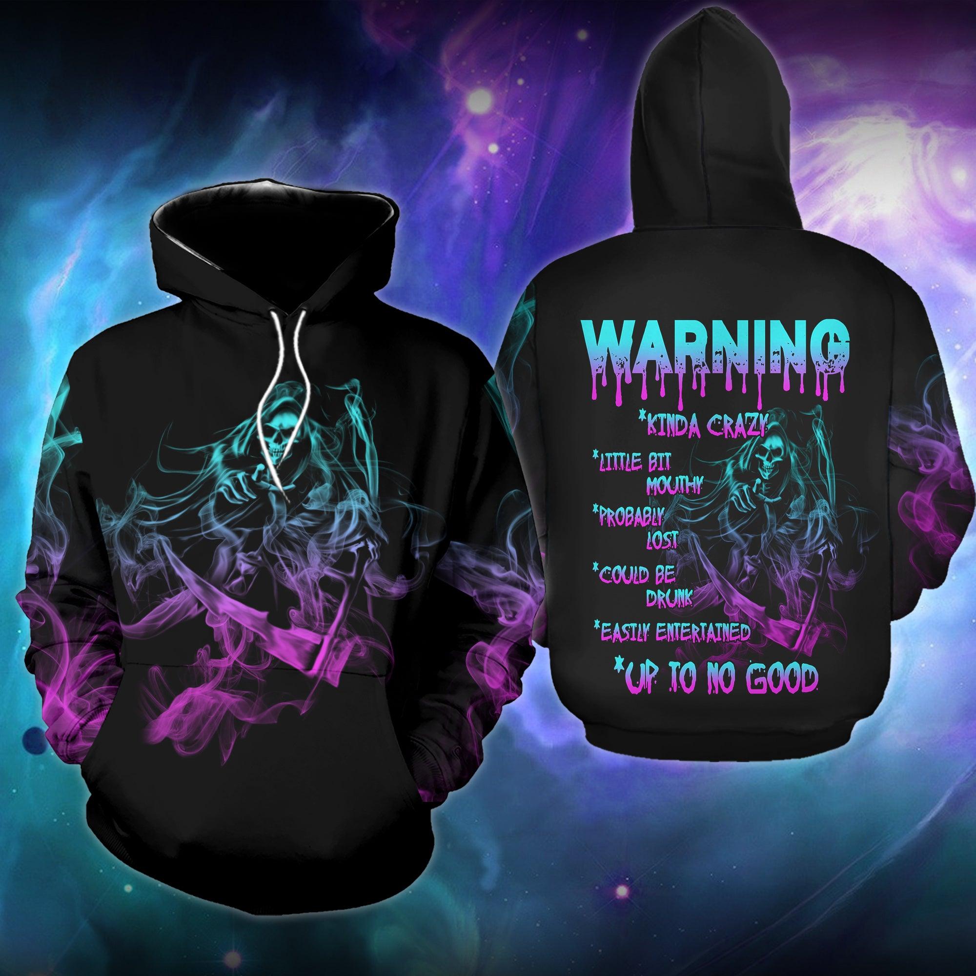 Warning Kinda Crazy Little Bit Mouthy Funny Hoodie For Women - Wonder Skull