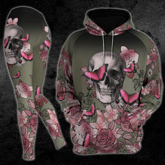 Skull Rose Butterfly Pink Combo Hoodie and Leggings - Wonder Skull