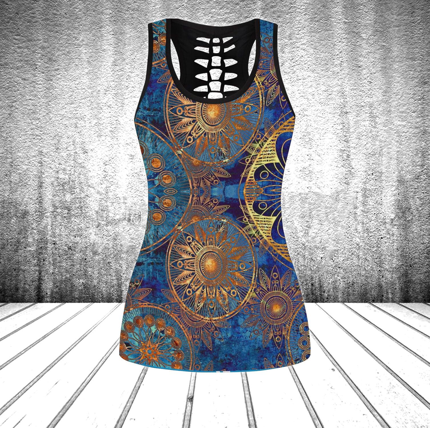 Blue Mandala Pattern Tanktop and Leggings - Wonder Skull