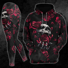 Skull Rose Pattern Red Combo Hoodie and Leggings - Wonder Skull