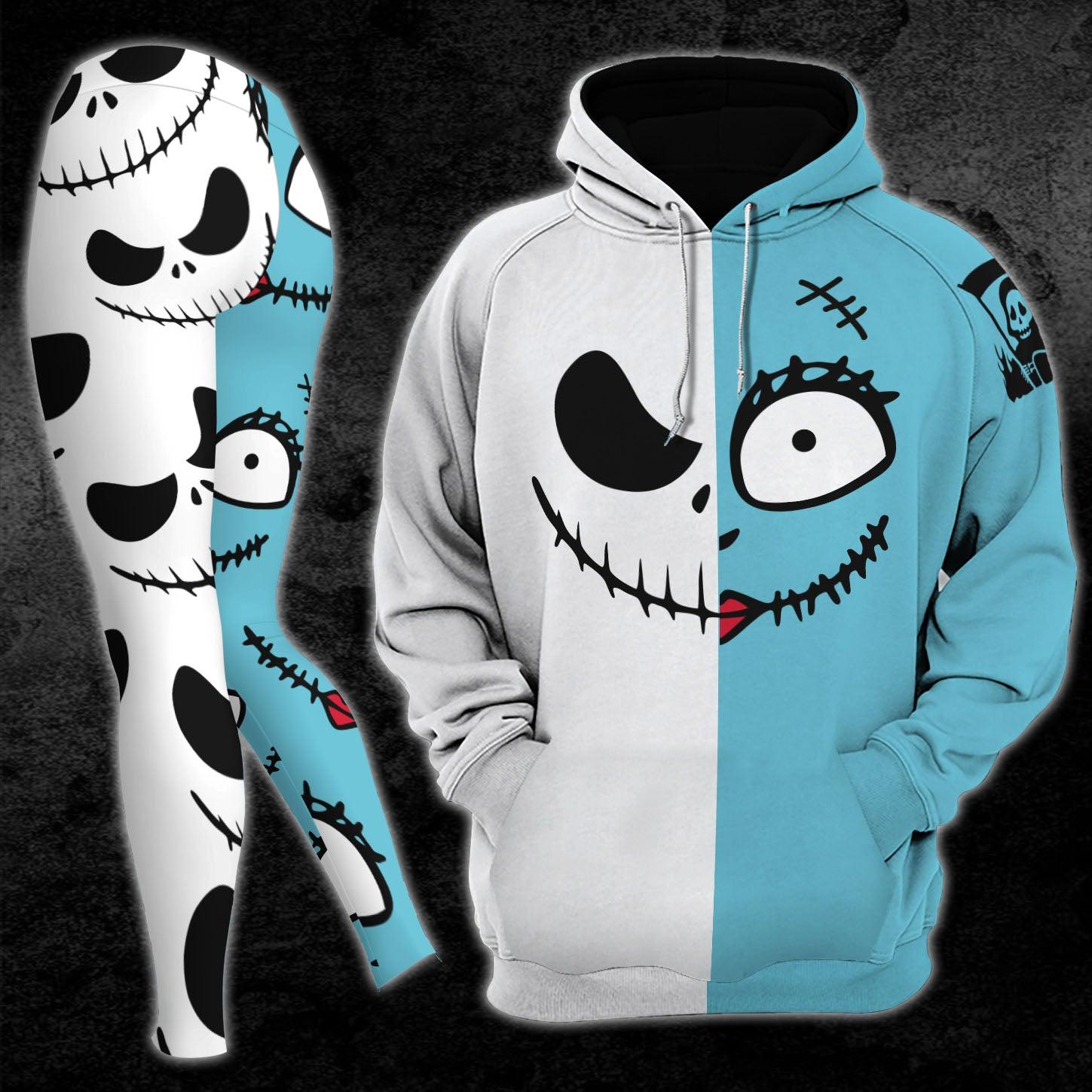 Nightmare Half Blue Half White Christmas Combo Hoodie and Leggings - Wonder Skull