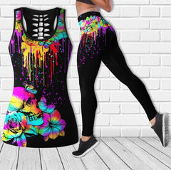 Skull Colorful Flower Cool Combo Tanktop & Leggings Yoga - Wonder Skull