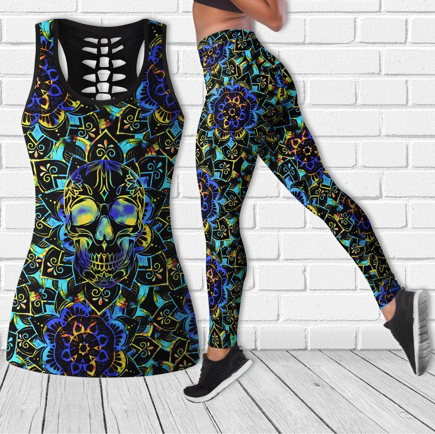 Cool Mandala Skull Pattern Purple Combo Tanktop & Leggings - Wonder Skull