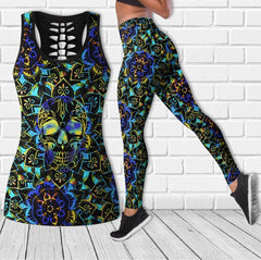 Cool Mandala Skull Pattern Purple Combo Tanktop & Leggings - Wonder Skull