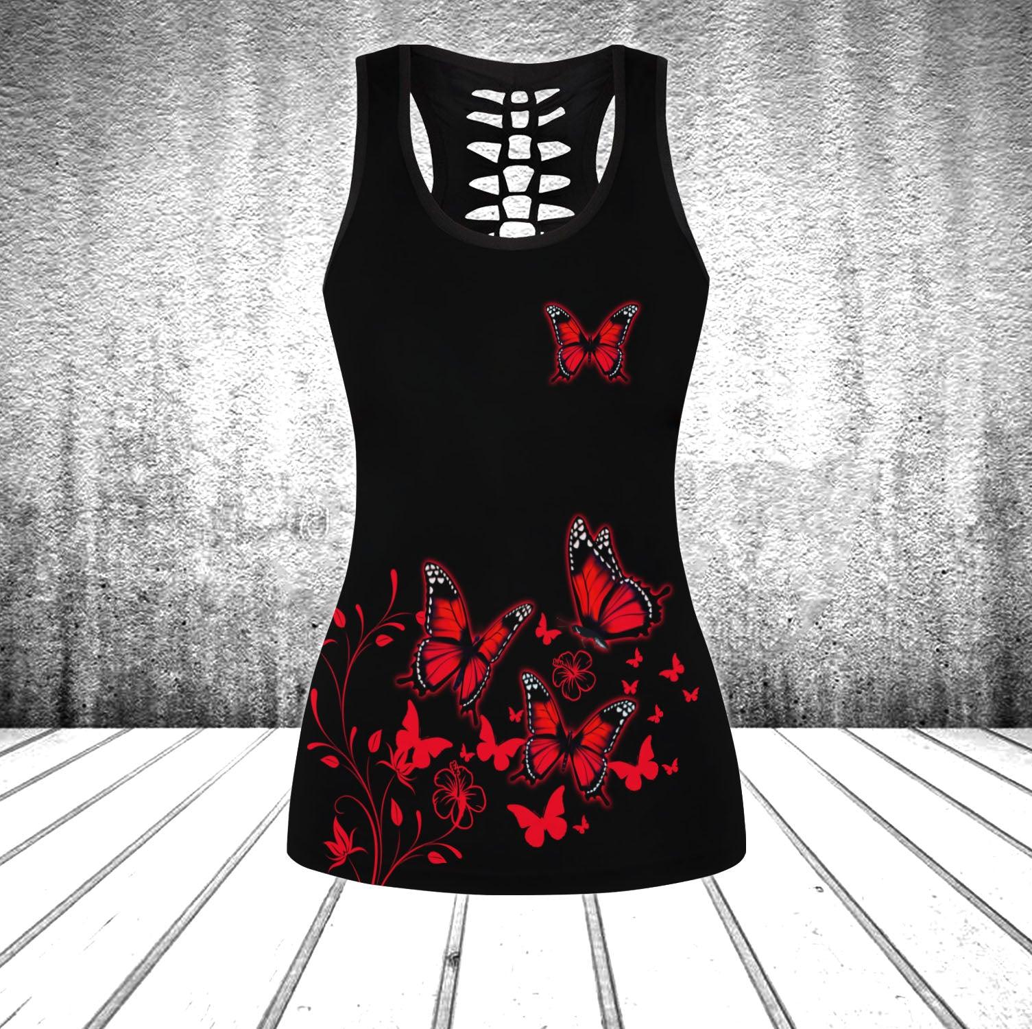 Butterfly Red Skull Tanktop and Leggings - Wonder Skull