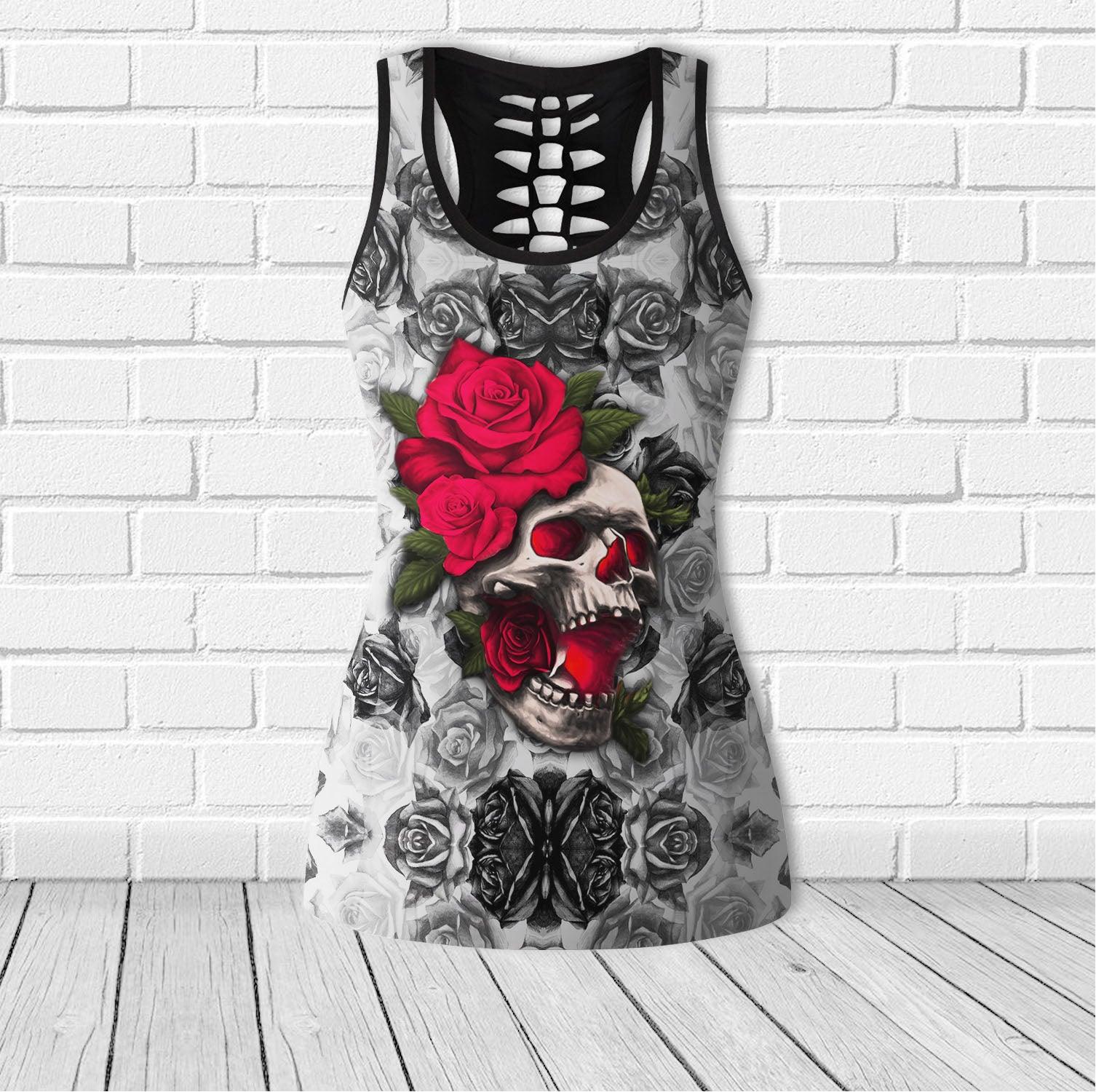 Skull Rose Gothic Red Cool Combo Tanktop & Leggings Yoga - Wonder Skull