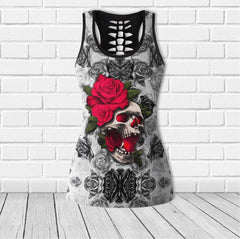 Skull Rose Gothic Red Cool Combo Tanktop & Leggings Yoga - Wonder Skull
