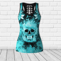 Cool Flower Skull Pattern Cyan Combo Tanktop & Leggings - Wonder Skull