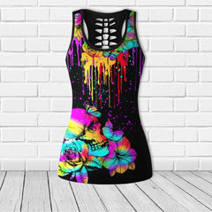Skull Colorful Flower Cool Combo Tanktop & Leggings Yoga - Wonder Skull