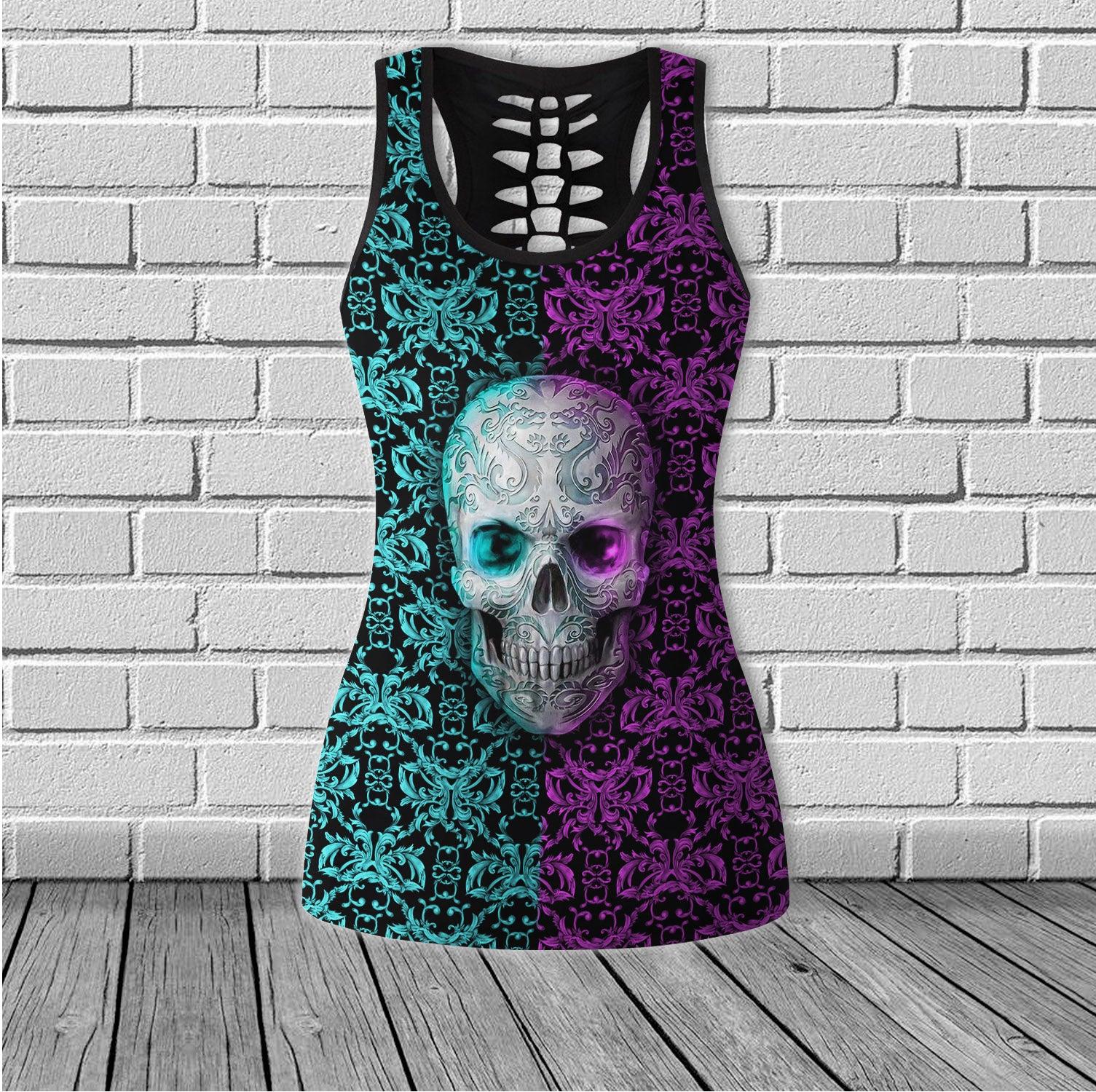 Skull Pattern Gothic Cool Combo Tanktop & Leggings Yoga - Wonder Skull