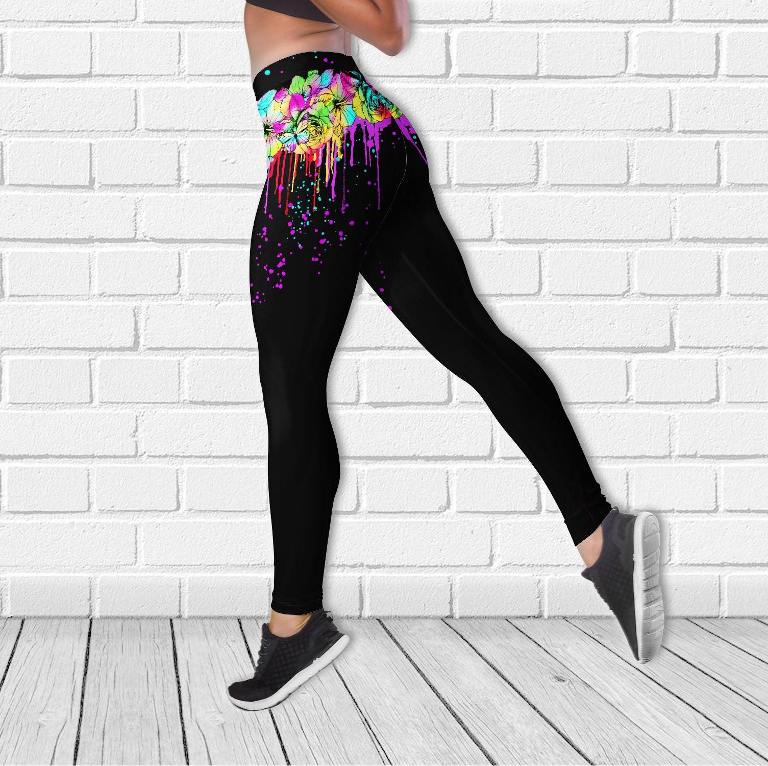 Skull Colorful Flower Cool Combo Tanktop & Leggings Yoga - Wonder Skull