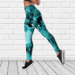 Cool Flower Skull Pattern Cyan Combo Tanktop & Leggings - Wonder Skull